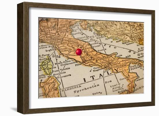 Italy Vintage 1920S Map (Printed In 1926 - Copyrights Expired) With A Red Pushpin On Rome-PixelsAway-Framed Art Print