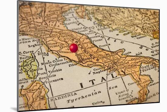 Italy Vintage 1920S Map (Printed In 1926 - Copyrights Expired) With A Red Pushpin On Rome-PixelsAway-Mounted Art Print