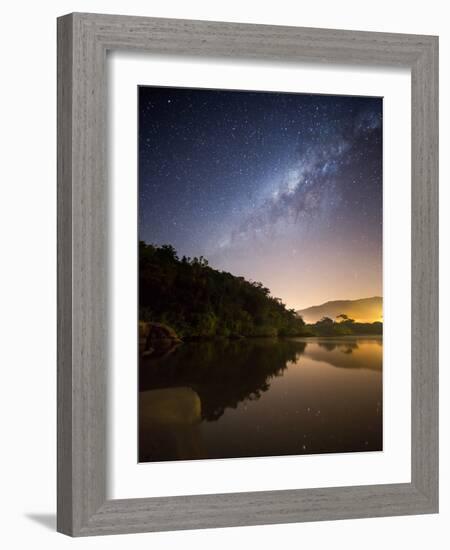 Itamambuca beach, Ubatuba, Brazil at night with the milkyway visible.-Alex Saberi-Framed Photographic Print