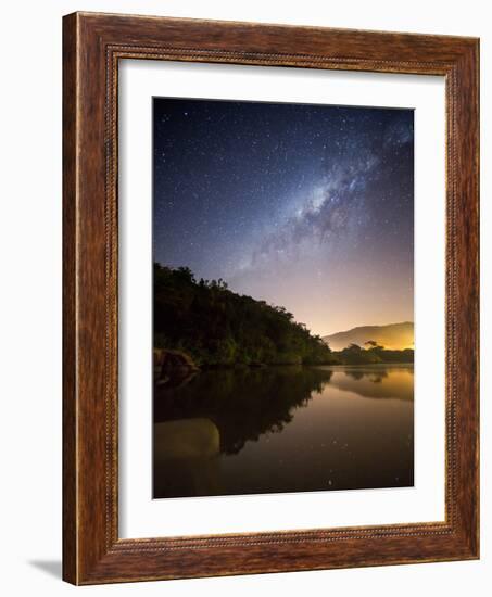 Itamambuca beach, Ubatuba, Brazil at night with the milkyway visible.-Alex Saberi-Framed Photographic Print