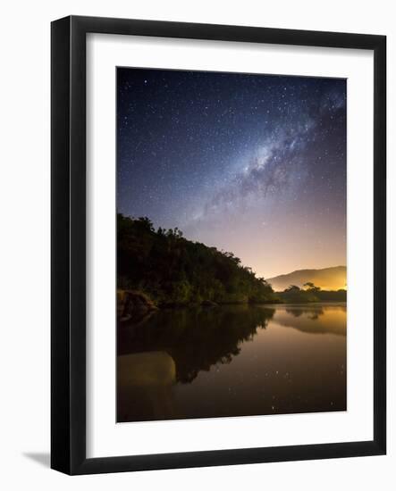 Itamambuca beach, Ubatuba, Brazil at night with the milkyway visible.-Alex Saberi-Framed Photographic Print