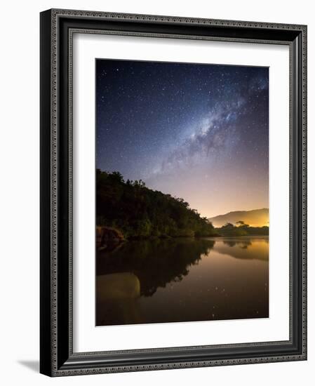 Itamambuca beach, Ubatuba, Brazil at night with the milkyway visible.-Alex Saberi-Framed Photographic Print