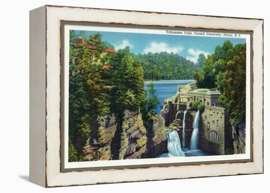 Ithaca, New York - View of Trihammer Falls, Cornell University-Lantern Press-Framed Stretched Canvas