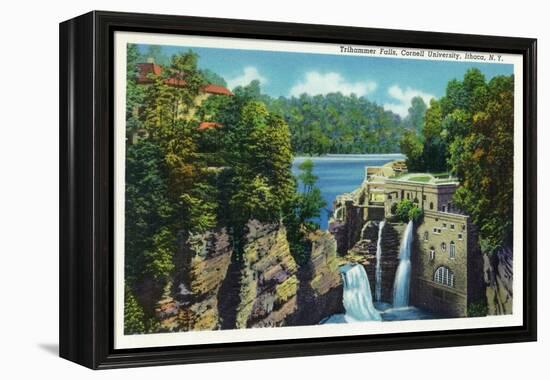 Ithaca, New York - View of Trihammer Falls, Cornell University-Lantern Press-Framed Stretched Canvas