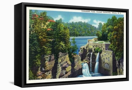 Ithaca, New York - View of Trihammer Falls, Cornell University-Lantern Press-Framed Stretched Canvas