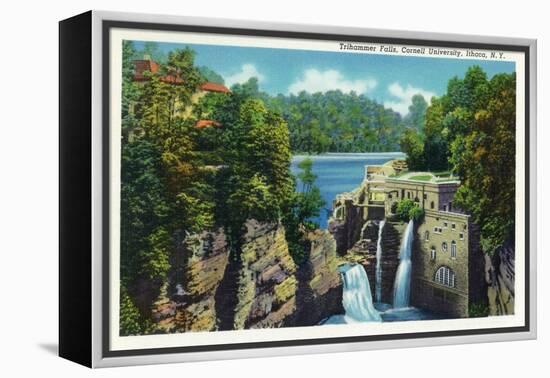 Ithaca, New York - View of Trihammer Falls, Cornell University-Lantern Press-Framed Stretched Canvas