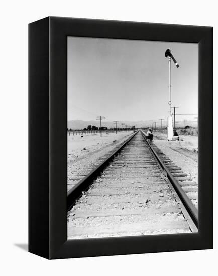 Itinerant Men, Aka. Hoboes, Waiting W. their "Bindles" to Illegally Hop Aboard a Freight Train-null-Framed Premier Image Canvas