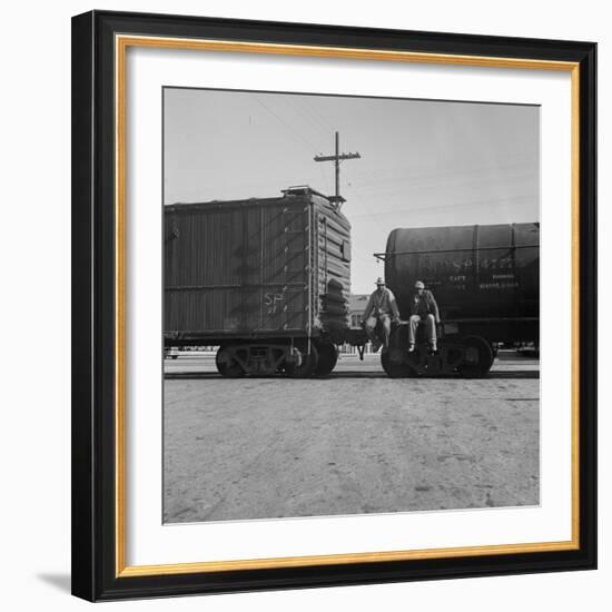 Itinerant men on oil tank cars passing through California, 1938-Dorothea Lange-Framed Photographic Print