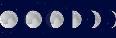 Vector Illustration Set. Phases of the Moon or Lunar Phase in the Night Sky with Stars. Different S-Iv-design-Art Print