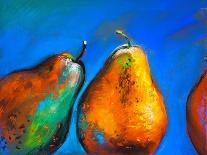 Pastel Painting on a Cardboard. Pears-Fruits on a Blue Background. Modern Art-Ivailo Nikolov-Framed Stretched Canvas