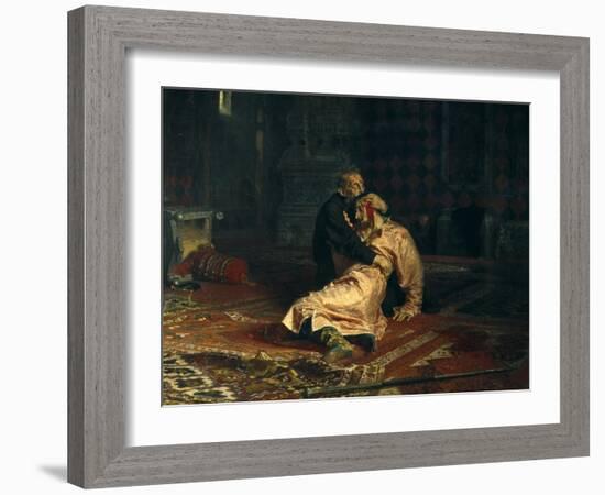 Ivan the Terrible and His Son Ivan on Nov-Ilya Yefimovich Repin-Framed Art Print