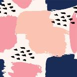 Seamless Repeating Pattern with Abstract Geometric Shapes in White, Pink and Orange on Navy Blue Ba-Iveta Angelova-Art Print