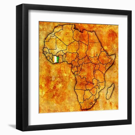 Ivory Coast on Actual Map of Africa-michal812-Framed Art Print