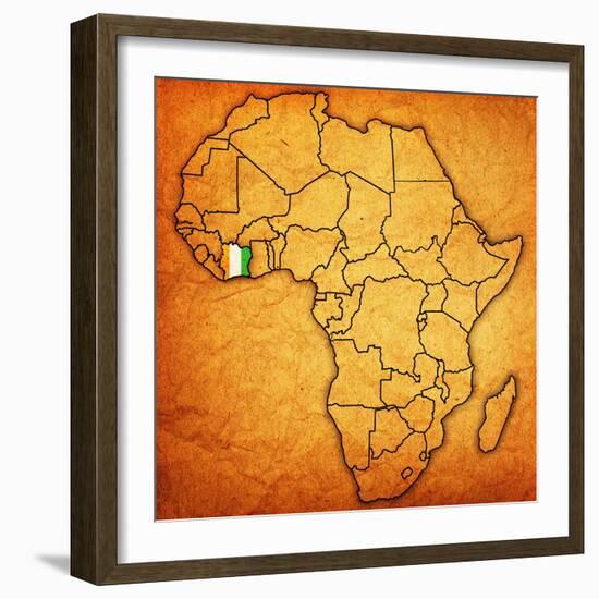 Ivory Coast on Actual Map of Africa-michal812-Framed Premium Giclee Print