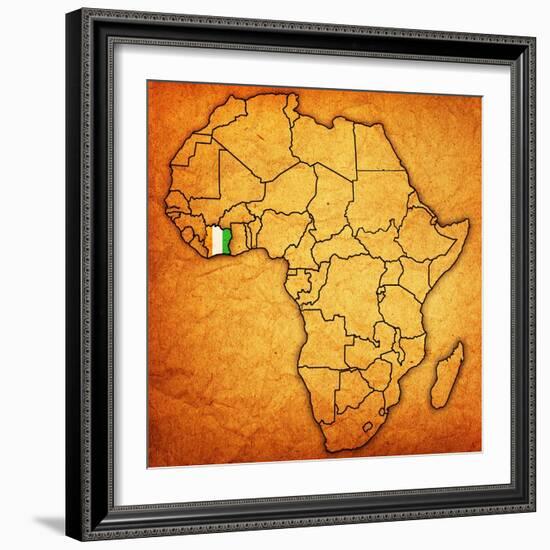 Ivory Coast on Actual Map of Africa-michal812-Framed Premium Giclee Print