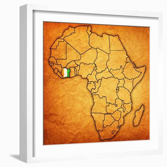 Ivory Coast on Actual Map of Africa-michal812-Framed Art Print