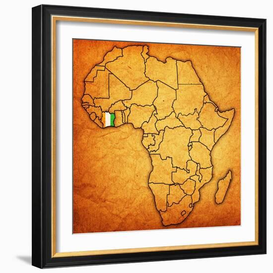 Ivory Coast on Actual Map of Africa-michal812-Framed Art Print