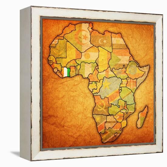 Ivory Coast on Actual Map of Africa-michal812-Framed Stretched Canvas