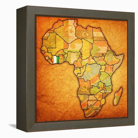 Ivory Coast on Actual Map of Africa-michal812-Framed Stretched Canvas