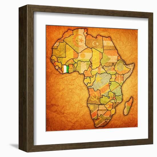 Ivory Coast on Actual Map of Africa-michal812-Framed Art Print