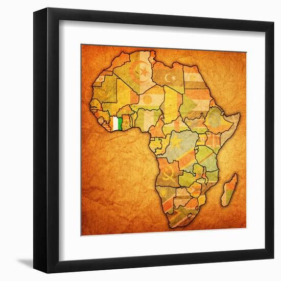 Ivory Coast on Actual Map of Africa-michal812-Framed Art Print