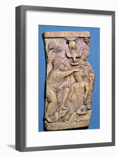 Ivory panel of the baptism of Christ in the River Jordan, 5th century-Unknown-Framed Giclee Print