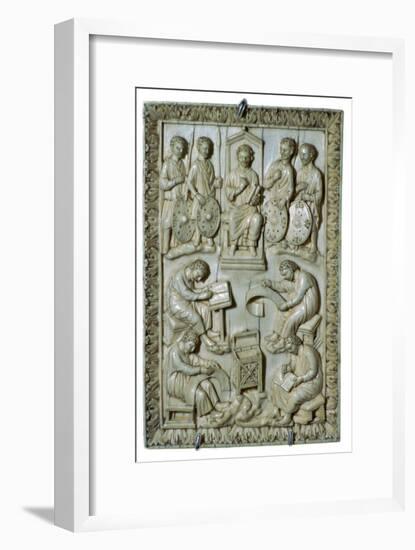 Ivory plaque of a reliquary from the treasure of St Denis, 10th century-Unknown-Framed Giclee Print