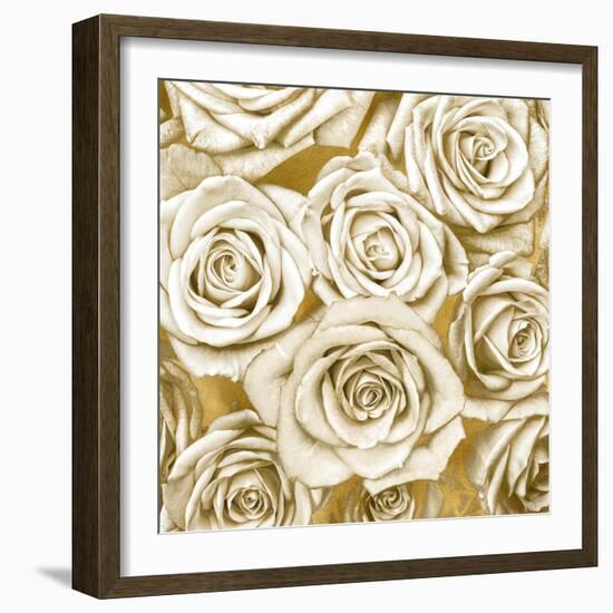 Ivory Roses on Gold-Kate Bennett-Framed Art Print