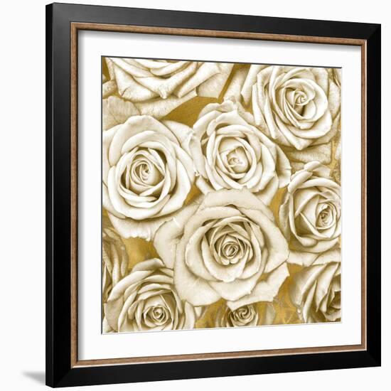 Ivory Roses on Gold-Kate Bennett-Framed Art Print