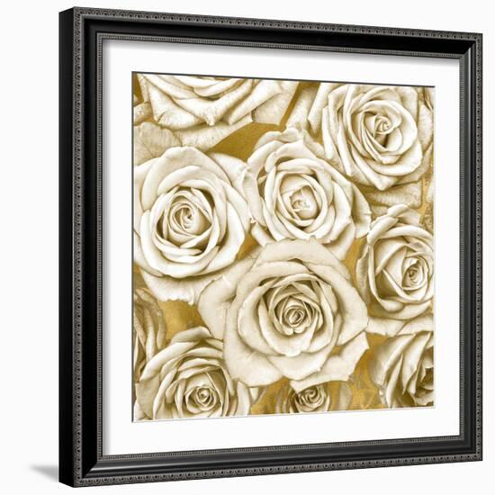 Ivory Roses on Gold-Kate Bennett-Framed Art Print