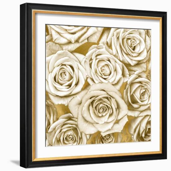 Ivory Roses on Gold-Kate Bennett-Framed Art Print