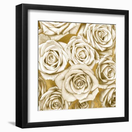 Ivory Roses on Gold-Kate Bennett-Framed Art Print
