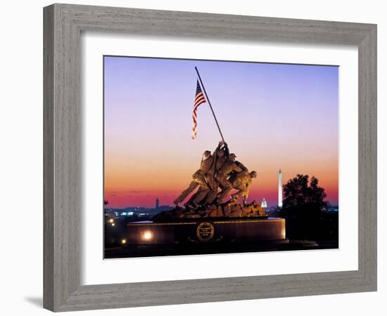 Iwo Jima Memorial at dawn, Washington Monument, Washington DC, USA-null-Framed Photographic Print