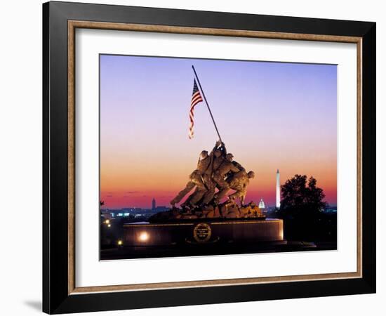 Iwo Jima Memorial at dawn, Washington Monument, Washington DC, USA-null-Framed Photographic Print