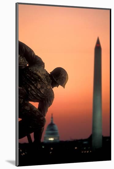 Iwo Jima Memorial at dusk, Washington Monument, Washington DC, USA-null-Mounted Photographic Print