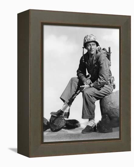 Iwo Jima Sands of Iwo Jima by AllanDwan with John Wayne, 1949 (b/w photo)-null-Framed Stretched Canvas