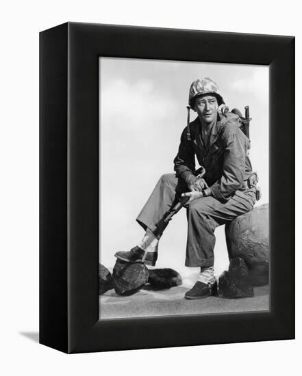 Iwo Jima Sands of Iwo Jima by AllanDwan with John Wayne, 1949 (b/w photo)-null-Framed Stretched Canvas