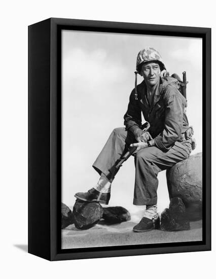 Iwo Jima Sands of Iwo Jima by AllanDwan with John Wayne, 1949 (b/w photo)-null-Framed Stretched Canvas