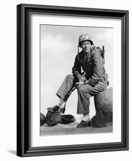 Iwo Jima Sands of Iwo Jima by AllanDwan with John Wayne, 1949 (b/w photo)-null-Framed Photo