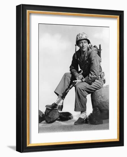 Iwo Jima Sands of Iwo Jima by AllanDwan with John Wayne, 1949 (b/w photo)-null-Framed Photo