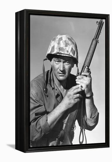 Iwo Jima Sands of Iwo Jima by AllanDwan with John Wayne, 1949 (b/w photo)-null-Framed Stretched Canvas