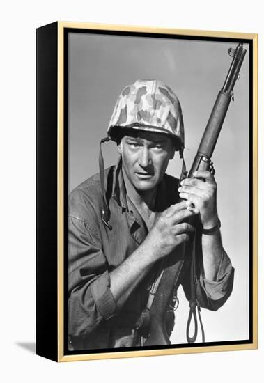 Iwo Jima Sands of Iwo Jima by AllanDwan with John Wayne, 1949 (b/w photo)-null-Framed Stretched Canvas