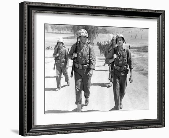 Iwo Jima Sands of Iwo Jima by AllanDwan with ohn Wayne and John Agar, 1949 (b/w photo)-null-Framed Photo