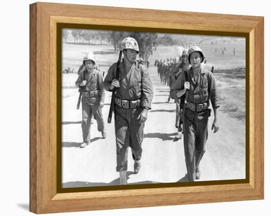 Iwo Jima Sands of Iwo Jima by AllanDwan with ohn Wayne and John Agar, 1949 (b/w photo)-null-Framed Stretched Canvas