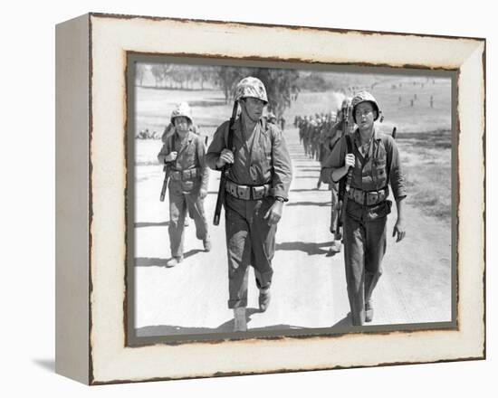 Iwo Jima Sands of Iwo Jima by AllanDwan with ohn Wayne and John Agar, 1949 (b/w photo)-null-Framed Stretched Canvas