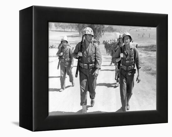 Iwo Jima Sands of Iwo Jima by AllanDwan with ohn Wayne and John Agar, 1949 (b/w photo)-null-Framed Stretched Canvas