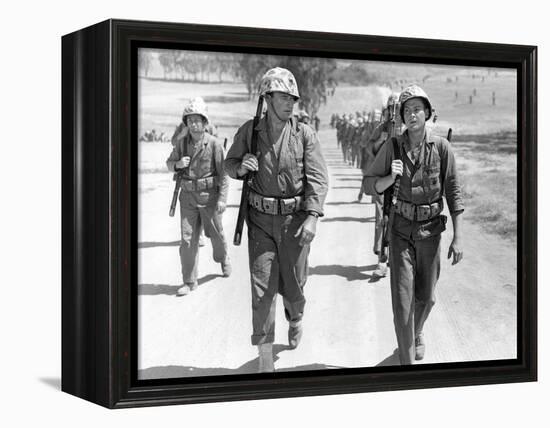 Iwo Jima Sands of Iwo Jima by AllanDwan with ohn Wayne and John Agar, 1949 (b/w photo)-null-Framed Stretched Canvas