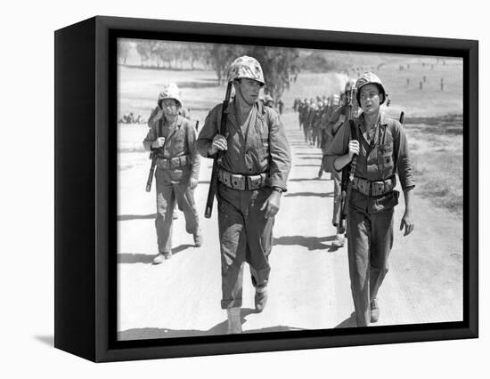 Iwo Jima Sands of Iwo Jima by AllanDwan with ohn Wayne and John Agar, 1949 (b/w photo)-null-Framed Stretched Canvas