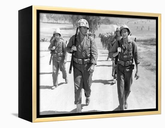 Iwo Jima Sands of Iwo Jima by AllanDwan with ohn Wayne and John Agar, 1949 (b/w photo)-null-Framed Stretched Canvas
