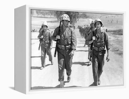 Iwo Jima Sands of Iwo Jima by AllanDwan with ohn Wayne and John Agar, 1949 (b/w photo)-null-Framed Stretched Canvas